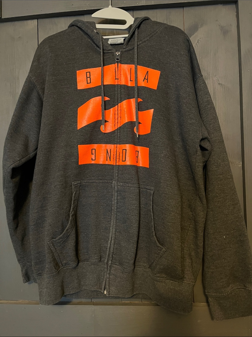 Billabong Men’s Charcoal Zip Hoodie with Bright Orange Logo